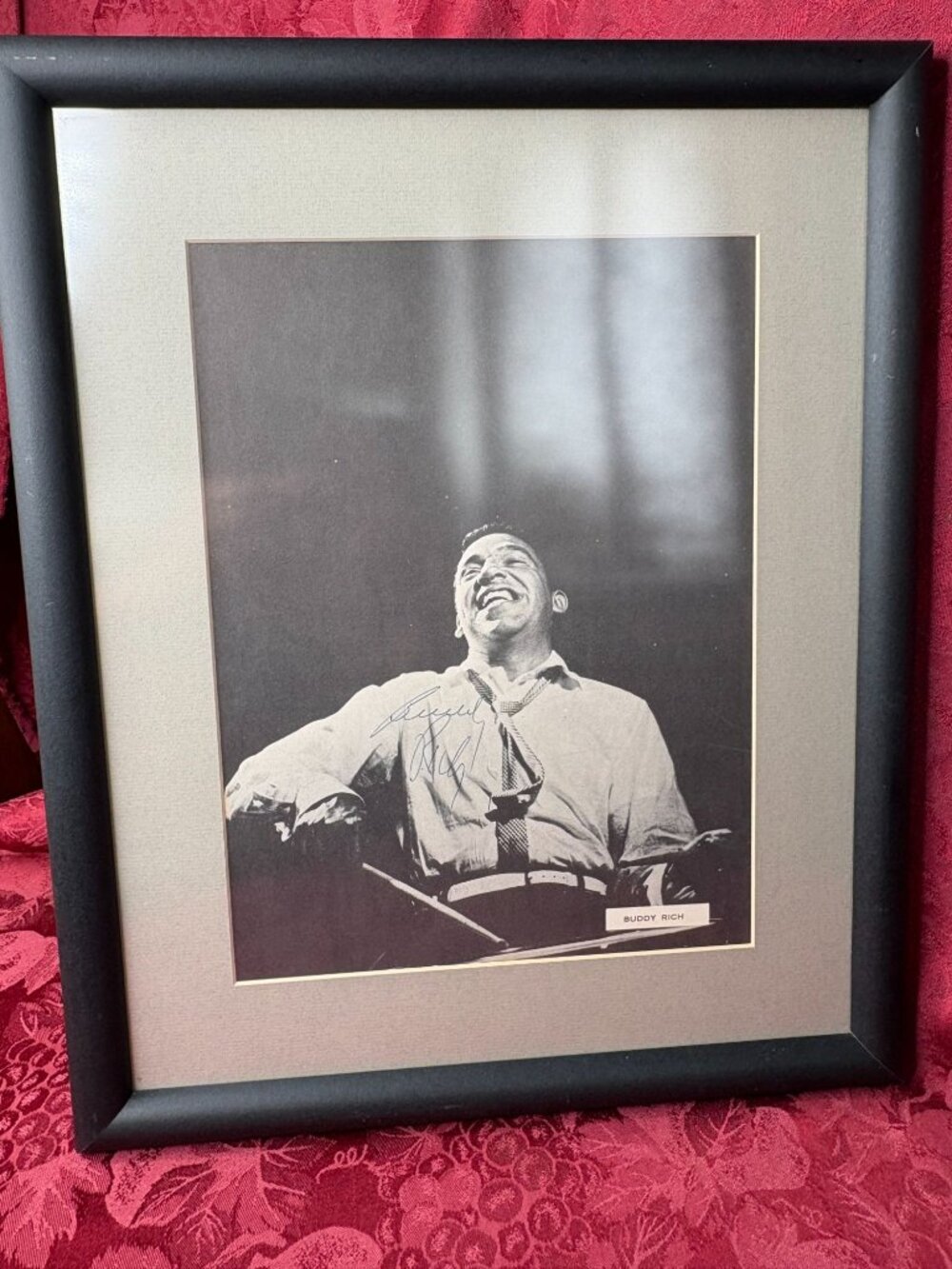 Buddy Rich Signed Black & White Photo Matted & Framed Measures 16"x13".